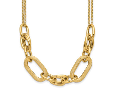 14K Gold Polished Love Knot Fancy Paperclip Link Necklace