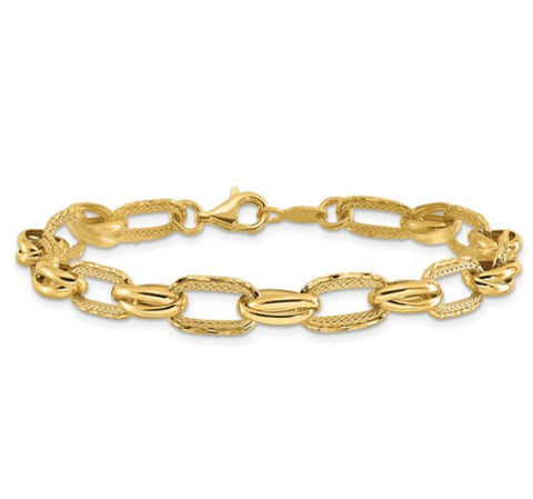 14K Gold Polished and Diamond-cut Fancy Braided Rope Bracelet