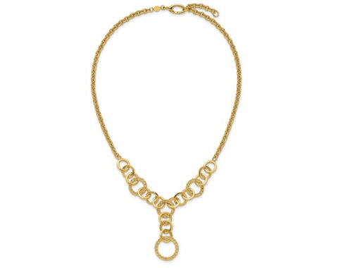 14K Gold Polished/Textured/Dia-cut Twisted Link Necklace