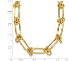 14K Gold Polished Love Knot Fancy Paperclip Link Necklace