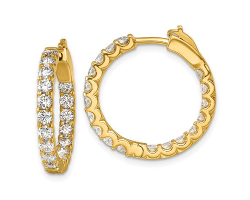 18K Polished 2.1 Carat Diamond In and Out Hinged Round Hoop Earrings