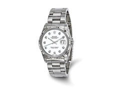 Swiss Crown™ USA Pre-owned Rolex-Independently Certified Steel 36mm Oyster Datejust White Diamond Dial and 18k Fluted Bezel Watch