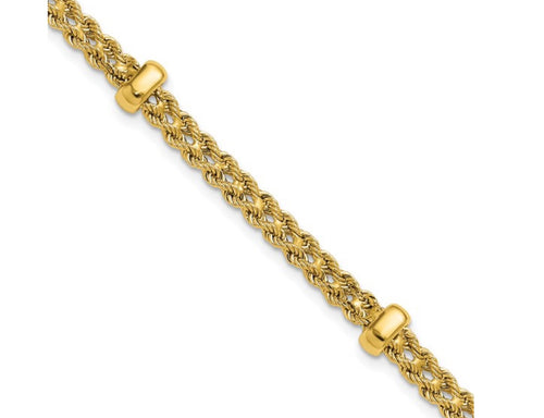 14K Gold Polished and Diamond-cut Fancy Braided Rope Bracelet