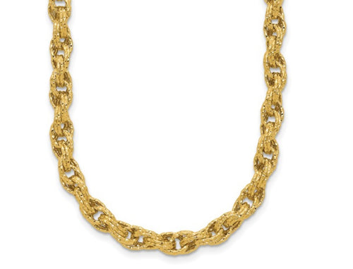 14K Gold Polished/Textured/Dia-cut Twisted Link Necklace