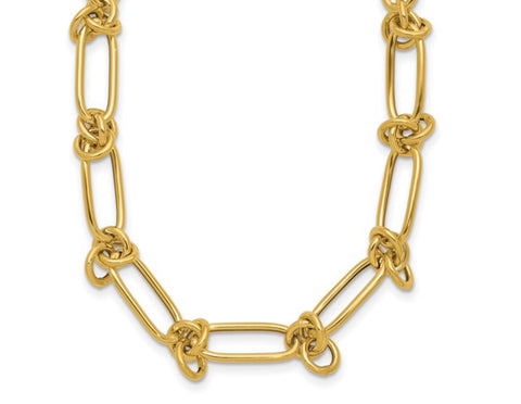 14K Gold Polished Love Knot Fancy Paperclip Link Bracelet