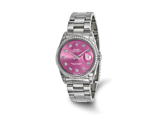 Swiss Crown™ USA Pre-owned Rolex-Independently Certified Steel 36mm Oyster Datejust Pink Diamond Dial and Bezel Watch