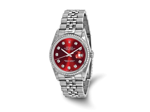 Swiss Crown™ USA Pre-owned Rolex-Independently Certified Steel 36mm Oyster Datejust Red Diamond Dial and Bezel Watch