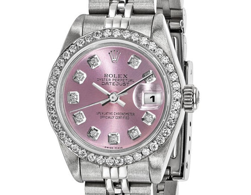 Swiss Crown™ USA Pre-owned Rolex-Independently Certified Steel 26mm Jubilee Datejust Pink Diamond Dial and Bezel Watch