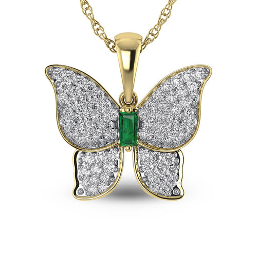 DIAMOND EMERALD BUTTERFLY NECKLACE