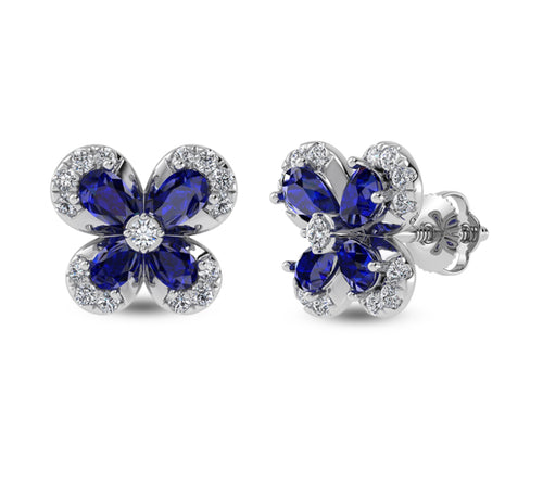 BLUE SAPPHIRE DIAMOND FLOWER EARRINGS